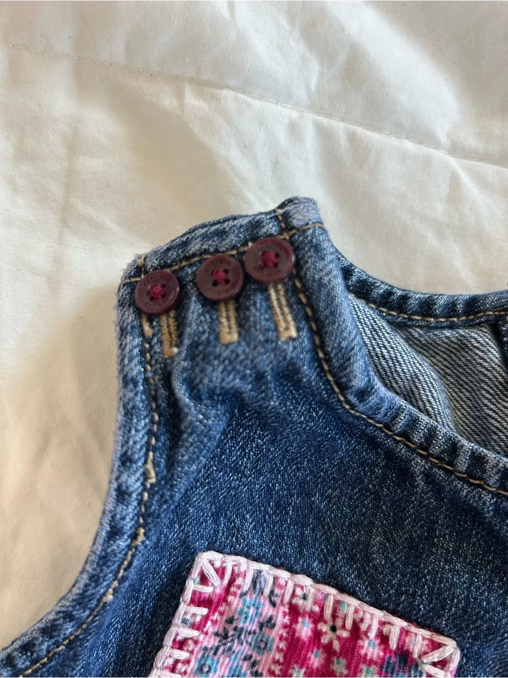 Vintage GAP Toddler Denim Dress with Pink Embroidered Patches